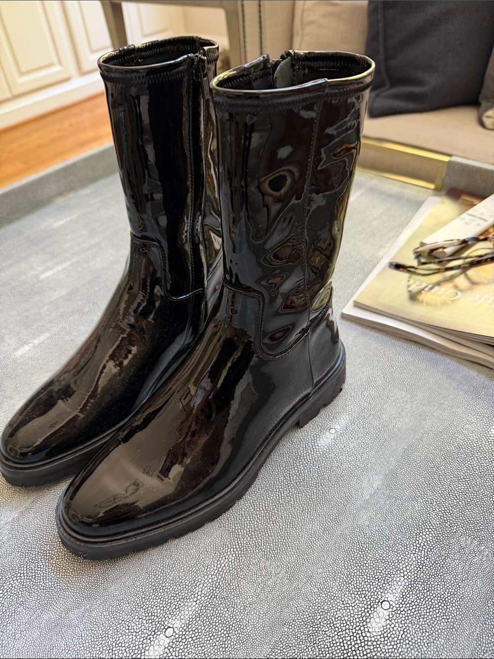Loeffler Randall Black Patent Leather Mid-Calf Boots